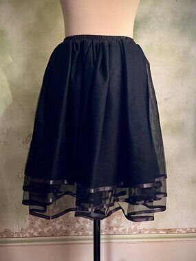 Black Tulle Tutu Skirt Layered Sheer Mesh Satin Trim Balletcore
